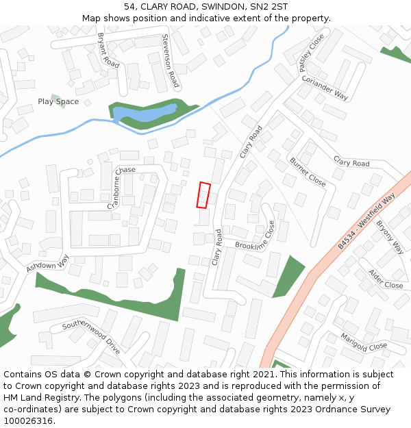54, CLARY ROAD, SWINDON, SN2 2ST: Location map and indicative extent of plot