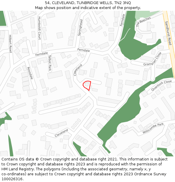 54, CLEVELAND, TUNBRIDGE WELLS, TN2 3NQ: Location map and indicative extent of plot