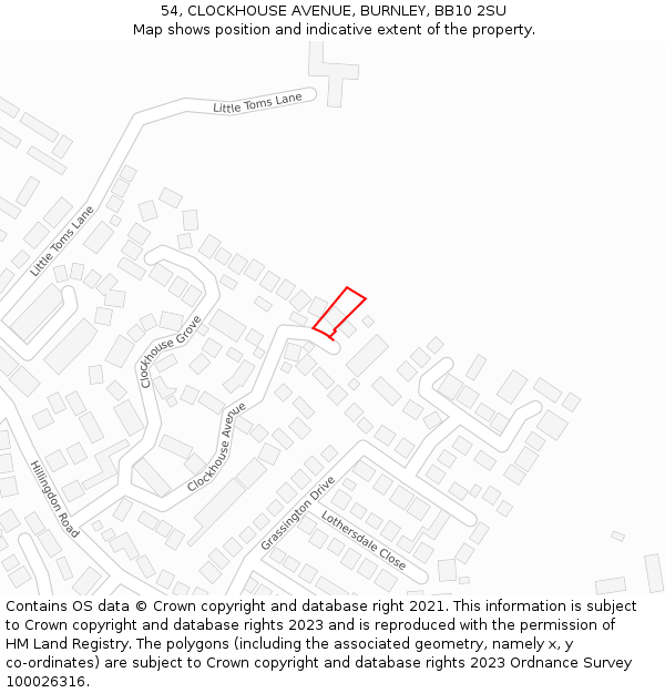 54, CLOCKHOUSE AVENUE, BURNLEY, BB10 2SU: Location map and indicative extent of plot