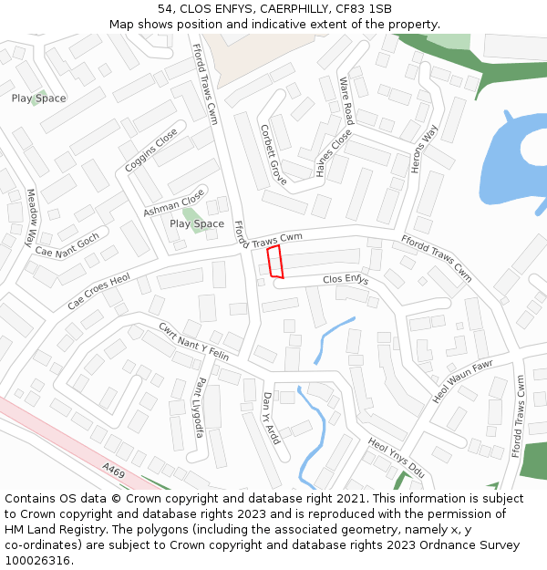 54, CLOS ENFYS, CAERPHILLY, CF83 1SB: Location map and indicative extent of plot