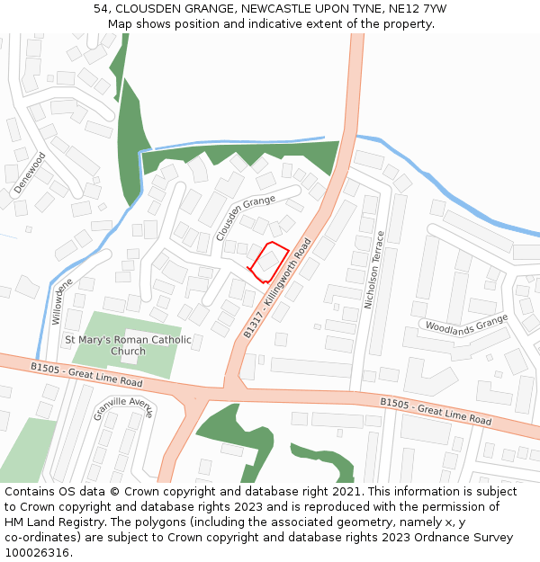 54, CLOUSDEN GRANGE, NEWCASTLE UPON TYNE, NE12 7YW: Location map and indicative extent of plot