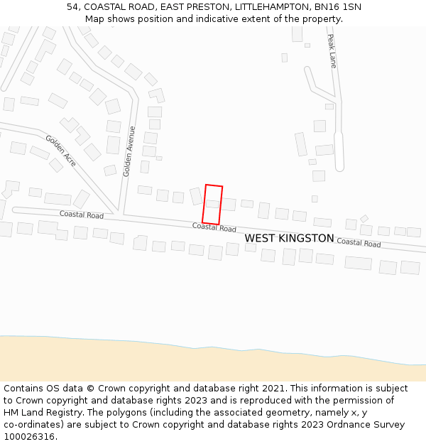 54, COASTAL ROAD, EAST PRESTON, LITTLEHAMPTON, BN16 1SN: Location map and indicative extent of plot