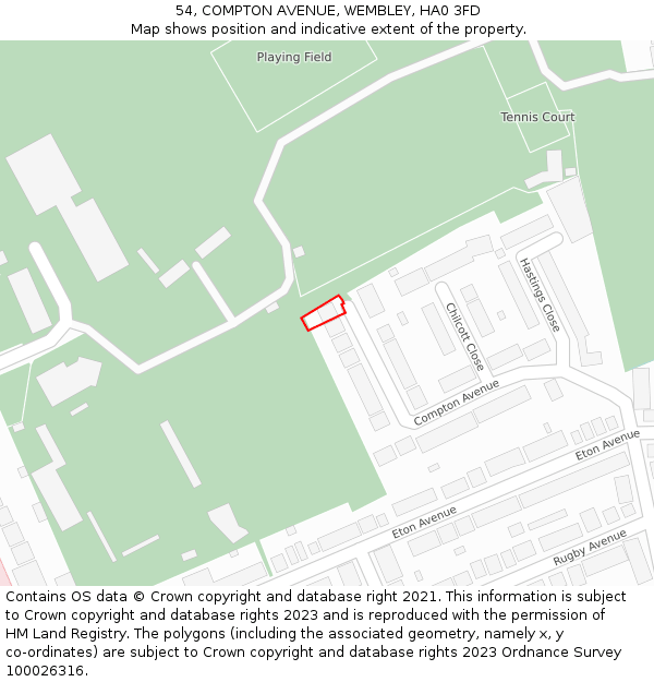54, COMPTON AVENUE, WEMBLEY, HA0 3FD: Location map and indicative extent of plot
