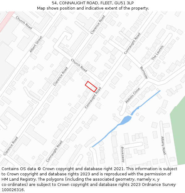 54, CONNAUGHT ROAD, FLEET, GU51 3LP: Location map and indicative extent of plot