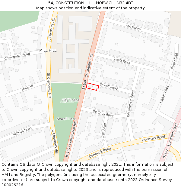 54, CONSTITUTION HILL, NORWICH, NR3 4BT: Location map and indicative extent of plot