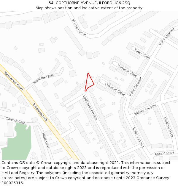 54, COPTHORNE AVENUE, ILFORD, IG6 2SQ: Location map and indicative extent of plot