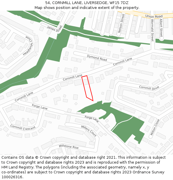 54, CORNMILL LANE, LIVERSEDGE, WF15 7DZ: Location map and indicative extent of plot