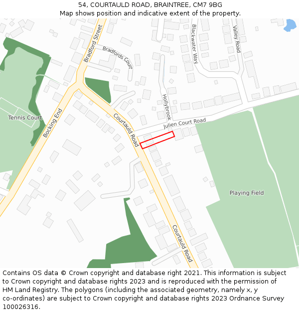 54, COURTAULD ROAD, BRAINTREE, CM7 9BG: Location map and indicative extent of plot