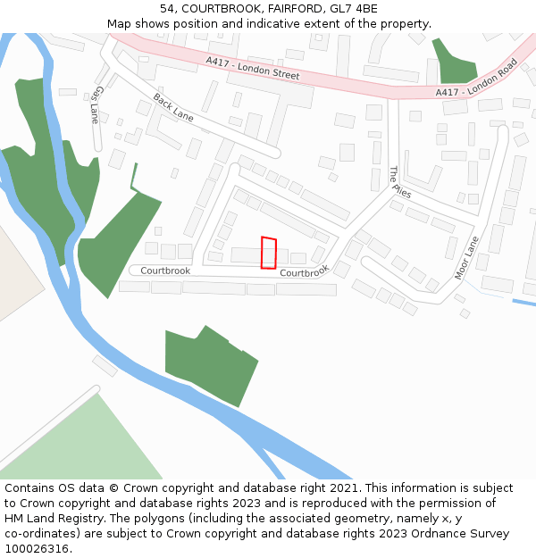 54, COURTBROOK, FAIRFORD, GL7 4BE: Location map and indicative extent of plot