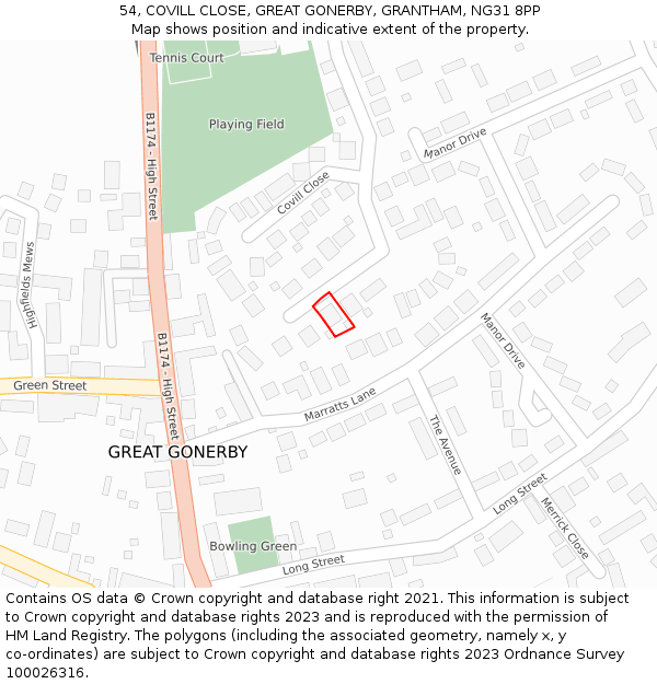 54, COVILL CLOSE, GREAT GONERBY, GRANTHAM, NG31 8PP: Location map and indicative extent of plot