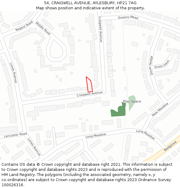 54, CRAIGWELL AVENUE, AYLESBURY, HP21 7AG: Location map and indicative extent of plot