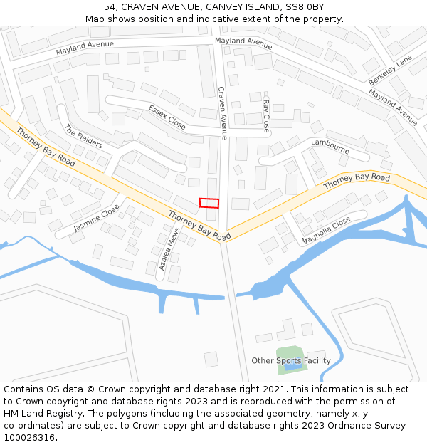 54, CRAVEN AVENUE, CANVEY ISLAND, SS8 0BY: Location map and indicative extent of plot