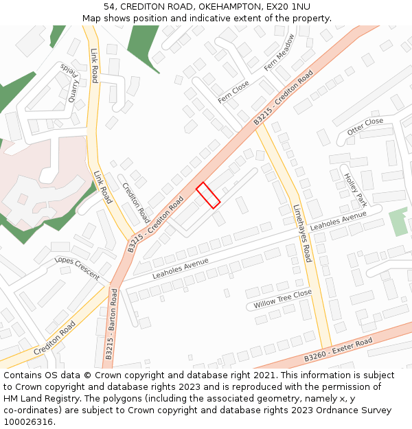 54, CREDITON ROAD, OKEHAMPTON, EX20 1NU: Location map and indicative extent of plot