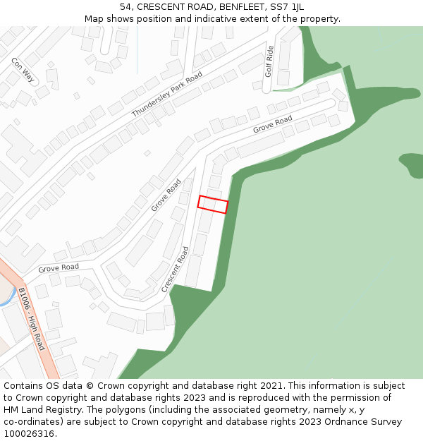 54, CRESCENT ROAD, BENFLEET, SS7 1JL: Location map and indicative extent of plot