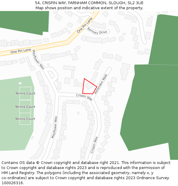 54, CRISPIN WAY, FARNHAM COMMON, SLOUGH, SL2 3UE: Location map and indicative extent of plot