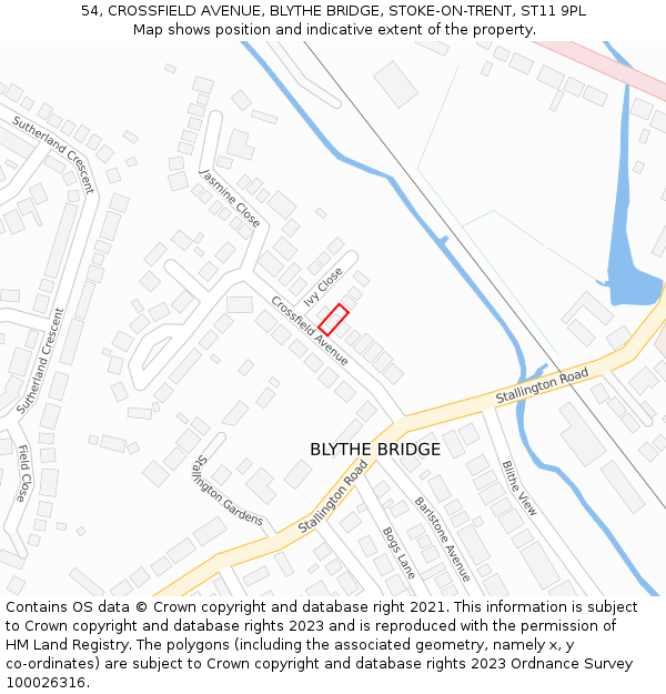54, CROSSFIELD AVENUE, BLYTHE BRIDGE, STOKE-ON-TRENT, ST11 9PL: Location map and indicative extent of plot