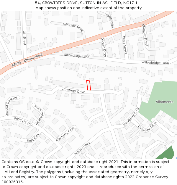 54, CROWTREES DRIVE, SUTTON-IN-ASHFIELD, NG17 1LH: Location map and indicative extent of plot