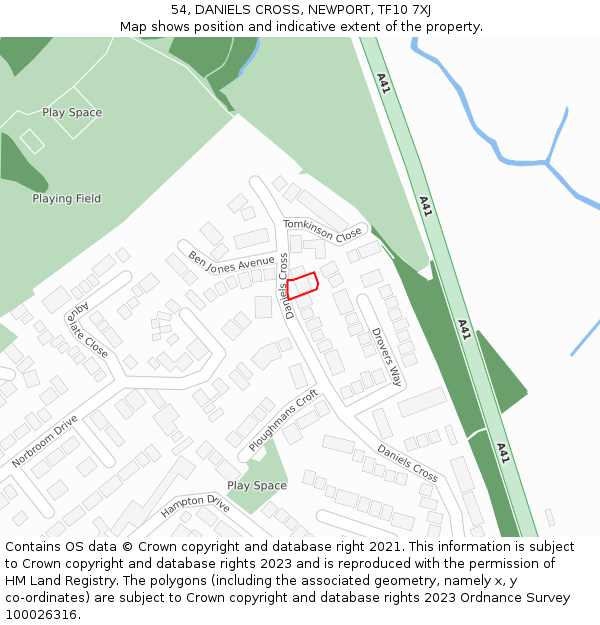 54, DANIELS CROSS, NEWPORT, TF10 7XJ: Location map and indicative extent of plot