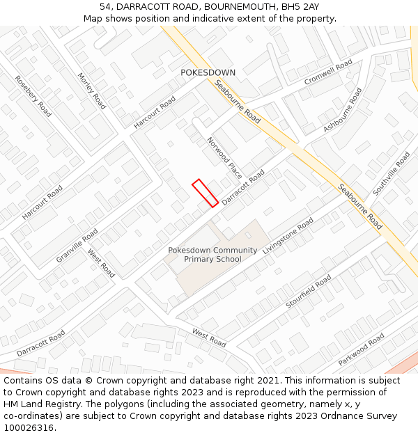 54, DARRACOTT ROAD, BOURNEMOUTH, BH5 2AY: Location map and indicative extent of plot