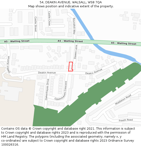 54, DEAKIN AVENUE, WALSALL, WS8 7QA: Location map and indicative extent of plot