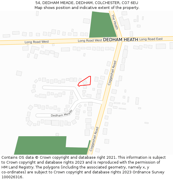 54, DEDHAM MEADE, DEDHAM, COLCHESTER, CO7 6EU: Location map and indicative extent of plot