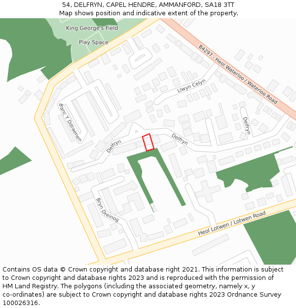 54, DELFRYN, CAPEL HENDRE, AMMANFORD, SA18 3TT: Location map and indicative extent of plot