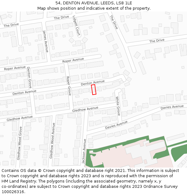 54, DENTON AVENUE, LEEDS, LS8 1LE: Location map and indicative extent of plot