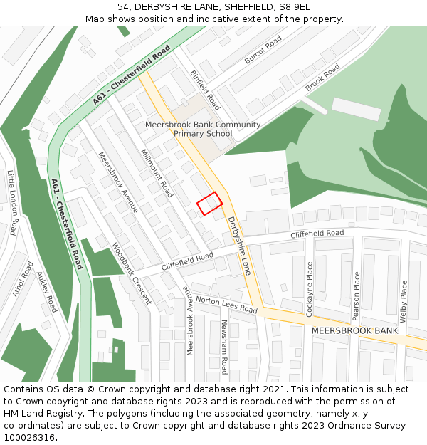 54, DERBYSHIRE LANE, SHEFFIELD, S8 9EL: Location map and indicative extent of plot