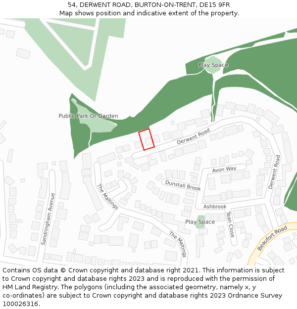 54, DERWENT ROAD, BURTON-ON-TRENT, DE15 9FR: Location map and indicative extent of plot