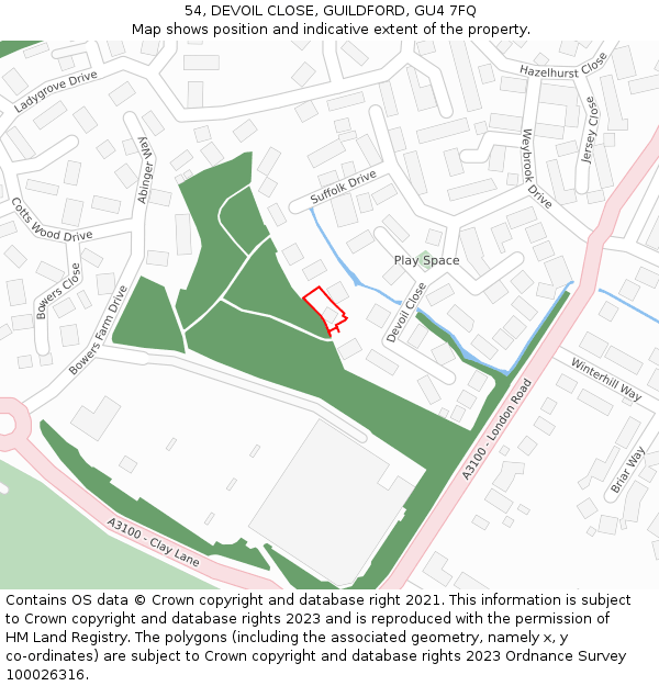 54, DEVOIL CLOSE, GUILDFORD, GU4 7FQ: Location map and indicative extent of plot