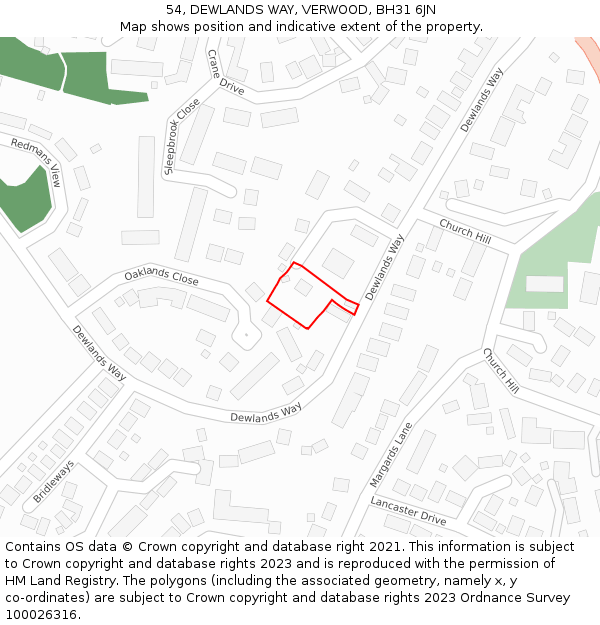 54, DEWLANDS WAY, VERWOOD, BH31 6JN: Location map and indicative extent of plot