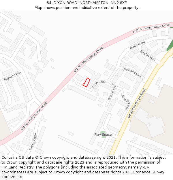 54, DIXON ROAD, NORTHAMPTON, NN2 8XE: Location map and indicative extent of plot