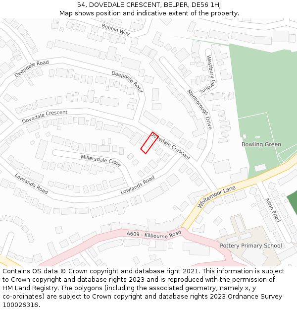 54, DOVEDALE CRESCENT, BELPER, DE56 1HJ: Location map and indicative extent of plot