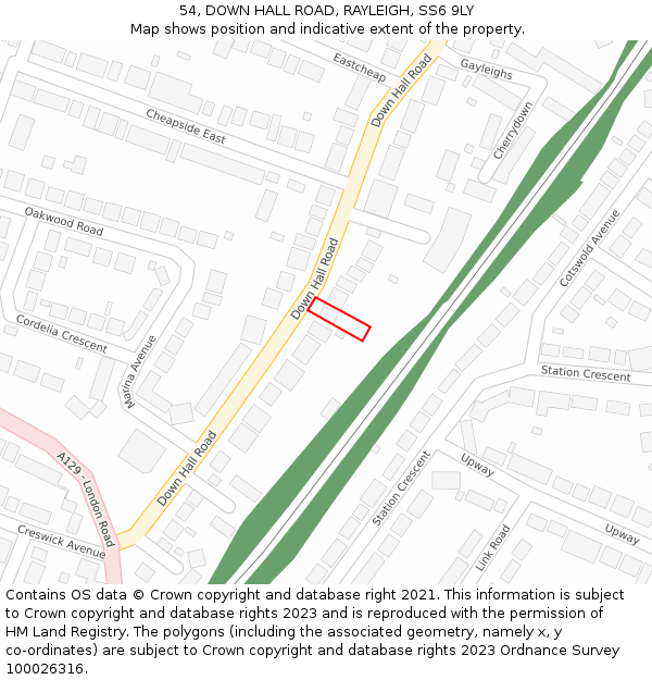 54, DOWN HALL ROAD, RAYLEIGH, SS6 9LY: Location map and indicative extent of plot