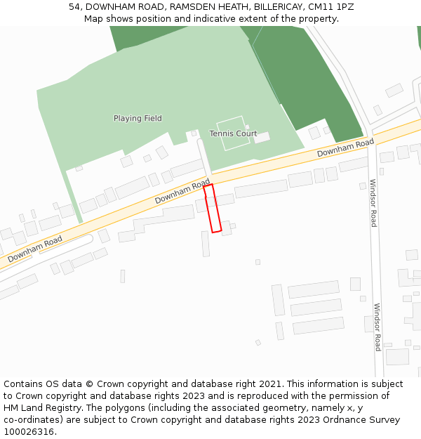 54, DOWNHAM ROAD, RAMSDEN HEATH, BILLERICAY, CM11 1PZ: Location map and indicative extent of plot