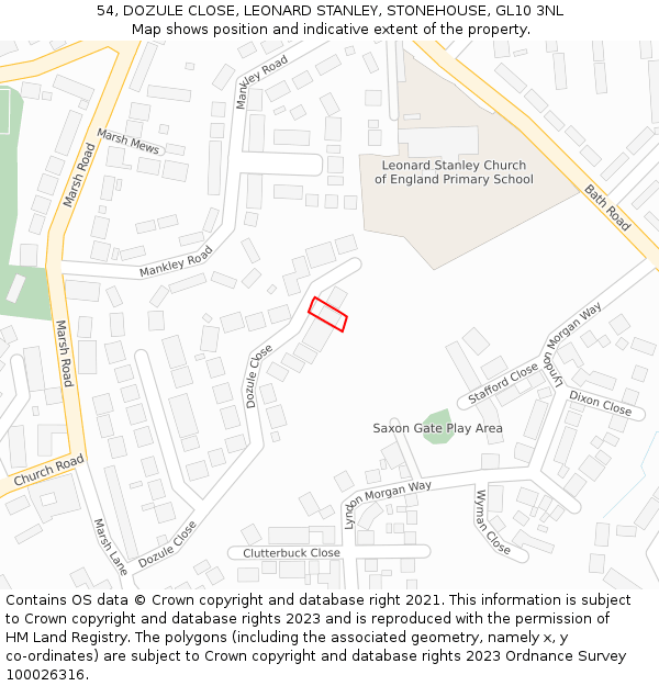 54, DOZULE CLOSE, LEONARD STANLEY, STONEHOUSE, GL10 3NL: Location map and indicative extent of plot