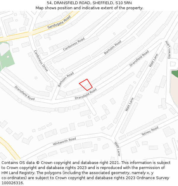 54, DRANSFIELD ROAD, SHEFFIELD, S10 5RN: Location map and indicative extent of plot