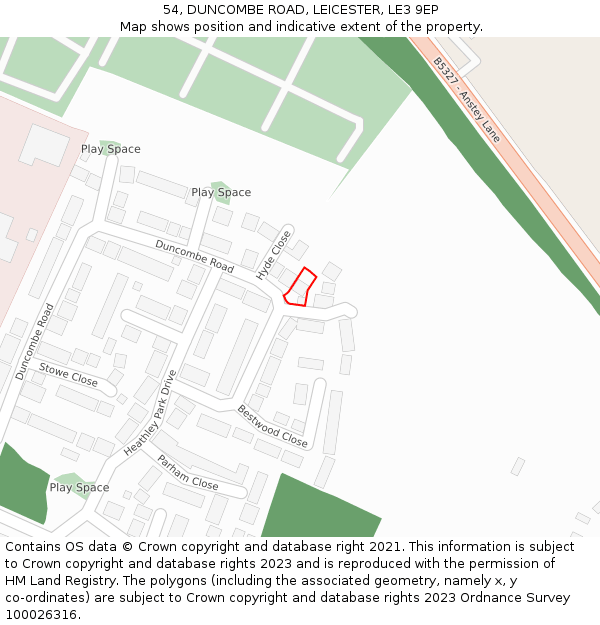 54, DUNCOMBE ROAD, LEICESTER, LE3 9EP: Location map and indicative extent of plot