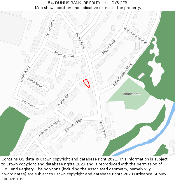 54, DUNNS BANK, BRIERLEY HILL, DY5 2ER: Location map and indicative extent of plot