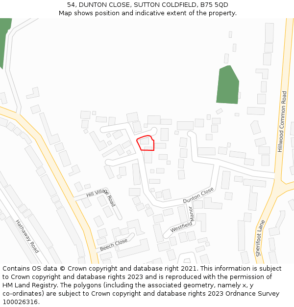 54, DUNTON CLOSE, SUTTON COLDFIELD, B75 5QD: Location map and indicative extent of plot