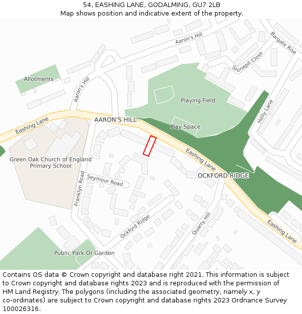 54, EASHING LANE, GODALMING, GU7 2LB: Location map and indicative extent of plot