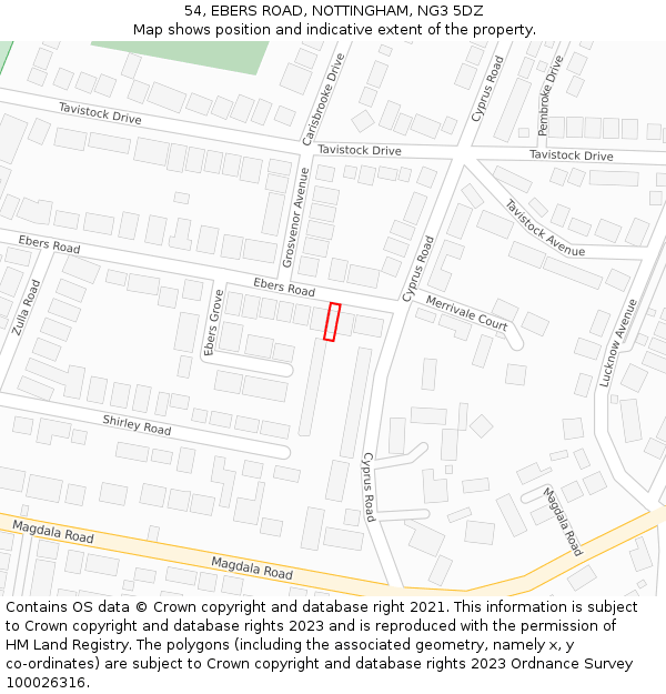 54, EBERS ROAD, NOTTINGHAM, NG3 5DZ: Location map and indicative extent of plot
