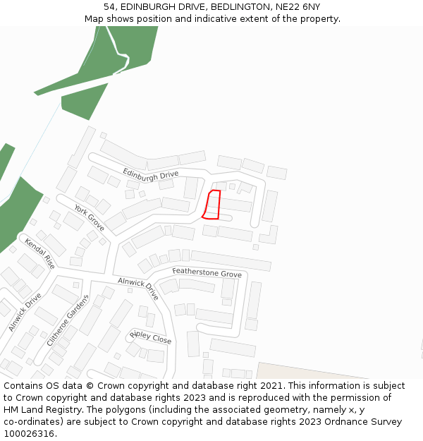 54, EDINBURGH DRIVE, BEDLINGTON, NE22 6NY: Location map and indicative extent of plot