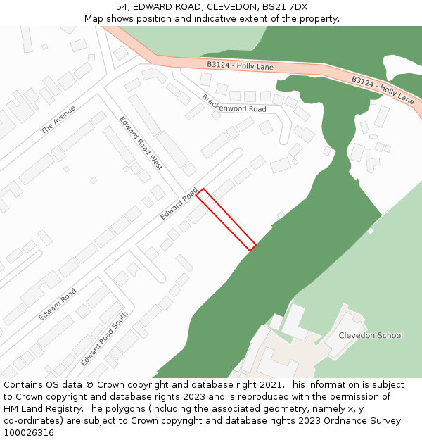 54, EDWARD ROAD, CLEVEDON, BS21 7DX: Location map and indicative extent of plot