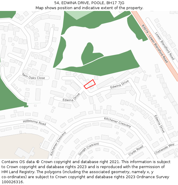 54, EDWINA DRIVE, POOLE, BH17 7JG: Location map and indicative extent of plot