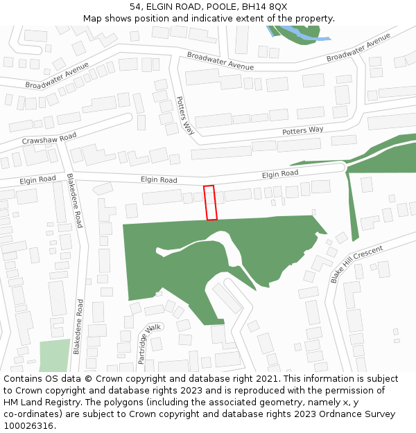 54, ELGIN ROAD, POOLE, BH14 8QX: Location map and indicative extent of plot