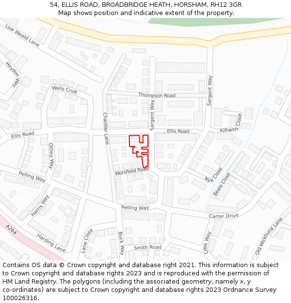 54, ELLIS ROAD, BROADBRIDGE HEATH, HORSHAM, RH12 3GR: Location map and indicative extent of plot