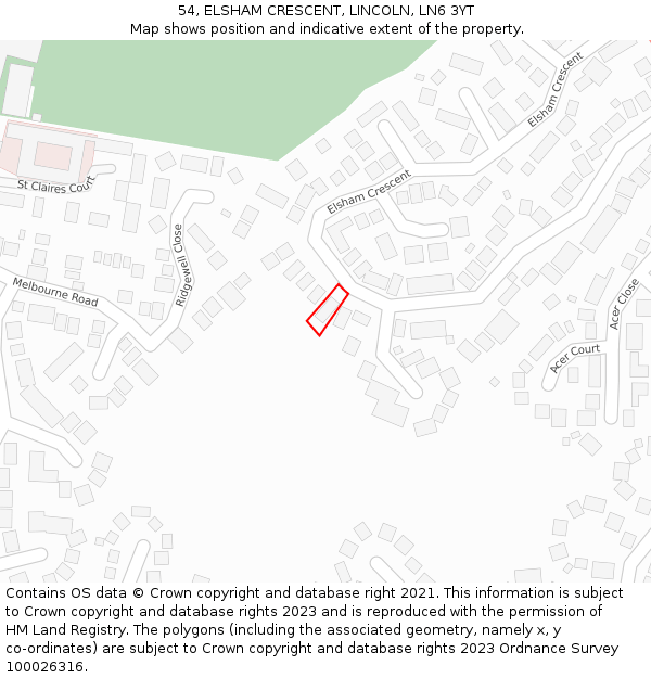 54, ELSHAM CRESCENT, LINCOLN, LN6 3YT: Location map and indicative extent of plot