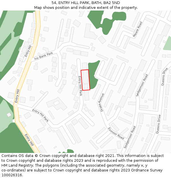 54, ENTRY HILL PARK, BATH, BA2 5ND: Location map and indicative extent of plot