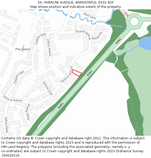 54, FAIRACRE AVENUE, BARNSTAPLE, EX32 9DF: Location map and indicative extent of plot